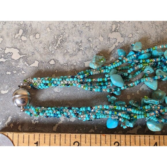 Multistrand Turquoise Chips & Beads Necklace With Silver-Tone Magnetic Clasp 18" - Picture 7 of 12